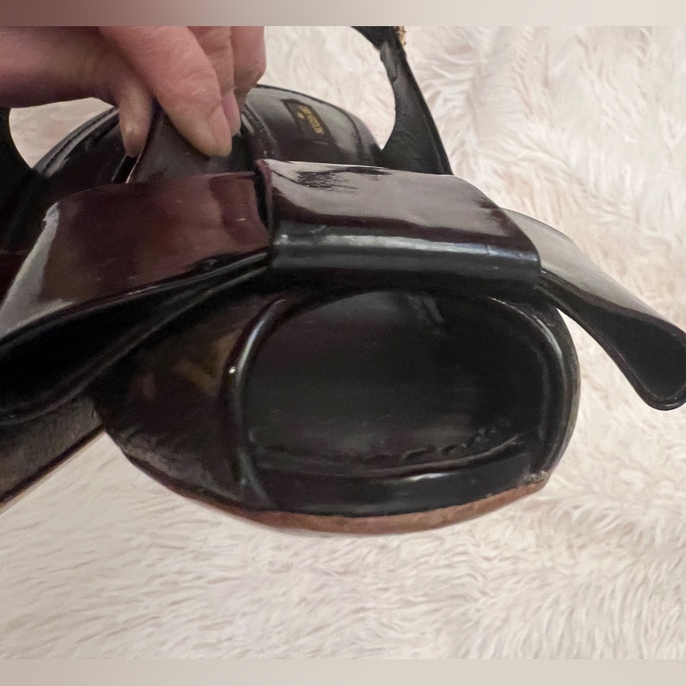 Louis Vuitton Black and Brown Wedge Sandals with Decorative Buckle - Picture 12 of 16